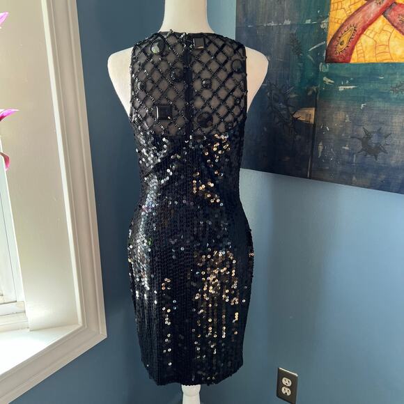 Niteline Della Roufogali Black Sequin Mesh‎ Dress Women's Size 6 80s Vintage - Picture 2 of 11